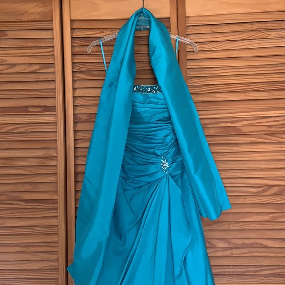 Exclusive Simon V turquoise strapless prom gown size XS formal wedding party - Picture 4 of 12